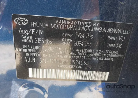 2020 Hyundai Elantra Sel из США, поврежденный, VIN 5NPD84LF1LH524055